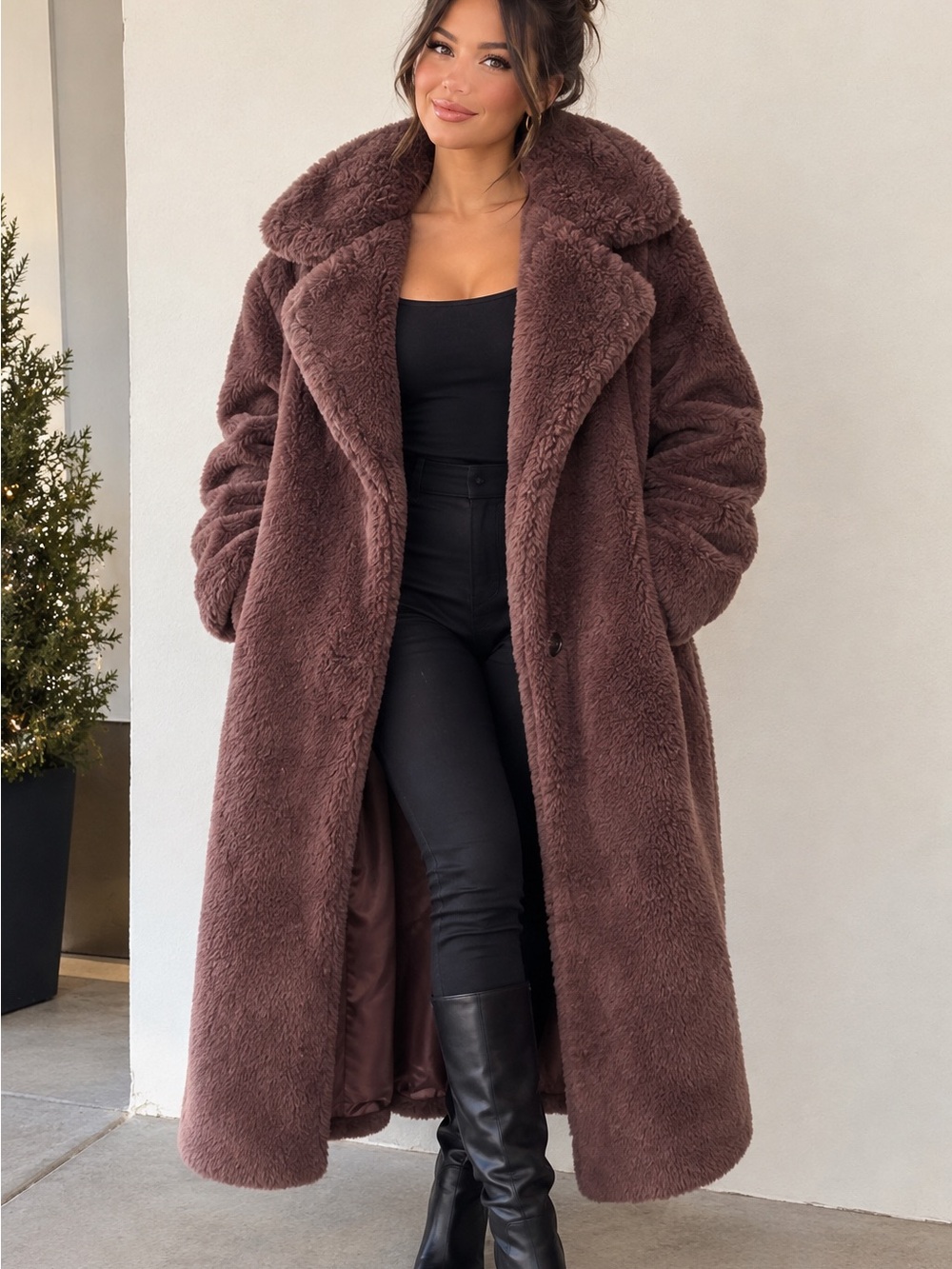 Esqualo Faux Fur Long Coat